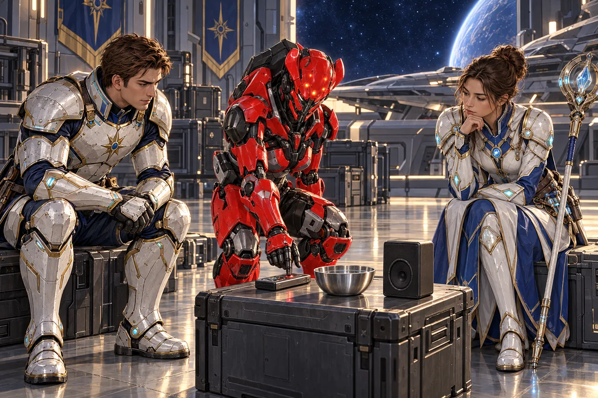Zara operates a recording device beside a still bowl of water while Arin and Mira watch.